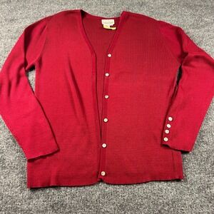 Coldwater Creek Silk Cotton Knit Twin Set Cardigan Tank Top Red Ribbed Women XL